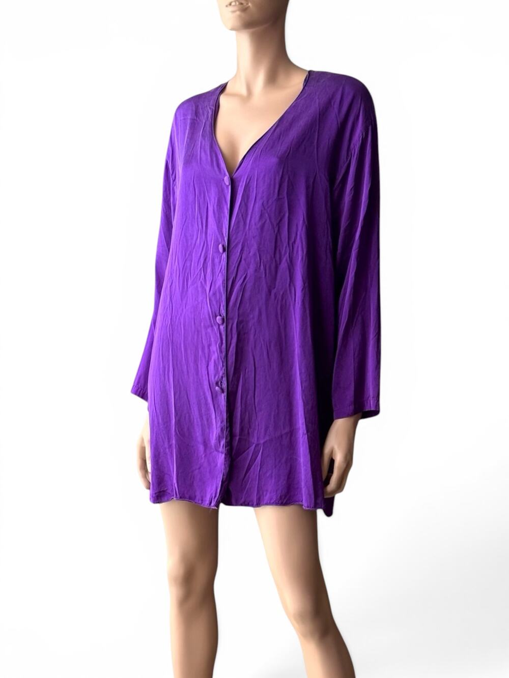 Vintage Victoria’s Secret Gold Label 100% Silk Purple Sleep Shirt Pajama Top Med